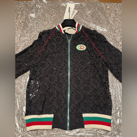 GUCCI 🌟 Floral Guipure Lace Bomber Jacket in Black—NWT - Picture 10 of 17